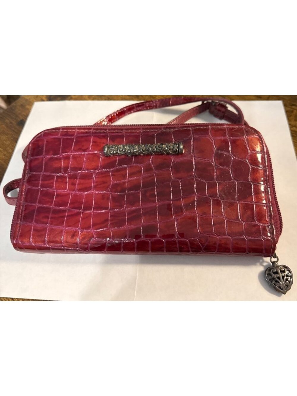 Vintage Brighton Red Croc-Embossed Patent Leather Crossbody